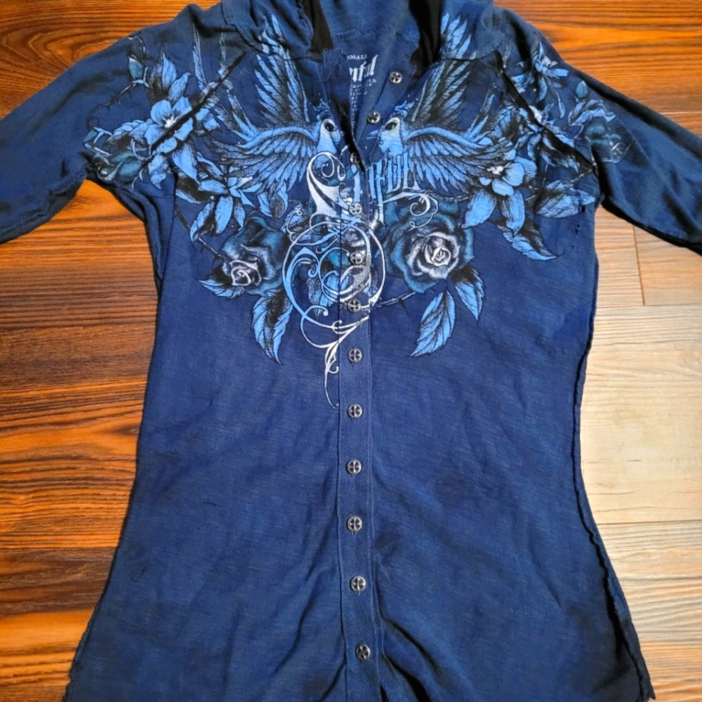 Sinful long sleeve with hood. Size small.